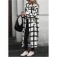 Plus Size Collar Plus Plaid Print Drop Shoulder Overcoat