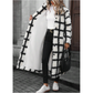 Plus Size Collar Plus Plaid Print Drop Shoulder Overcoat