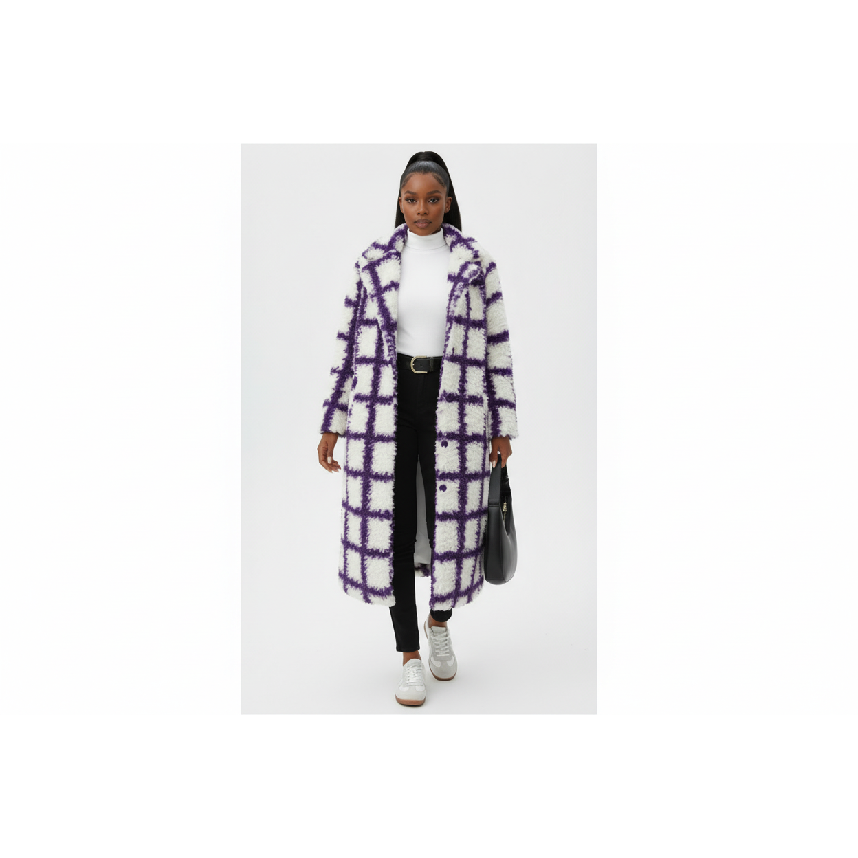 Plus Size Collar Plus Plaid Print Drop Shoulder Overcoat