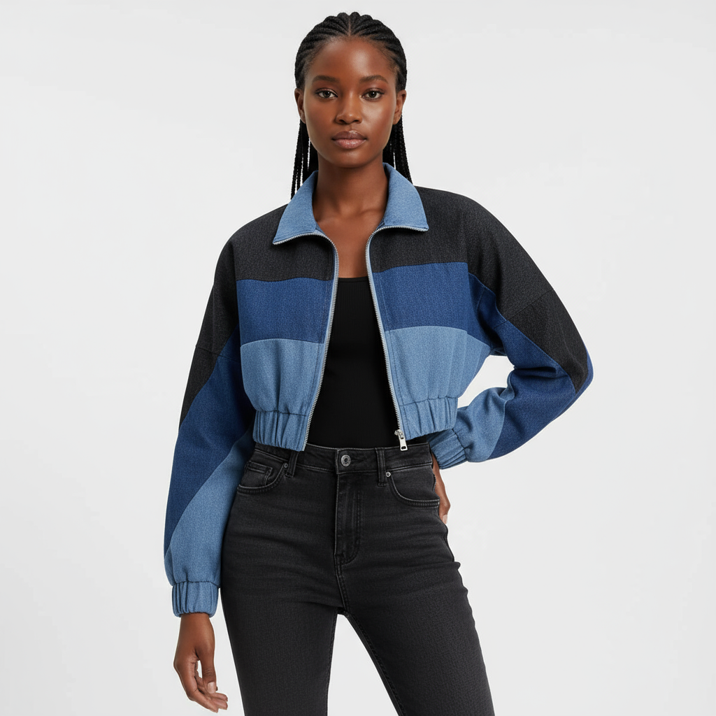 Lapel Zipper Sleeve Distressed Crop Denim Jean Jacket