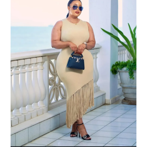 Woman’s Knitted Tussle Midi Fringe Dress