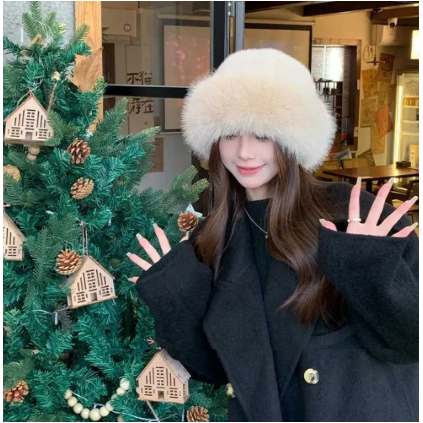 Winter Fur Hat Women Natural Raccoon Fox Fur Russian Hats