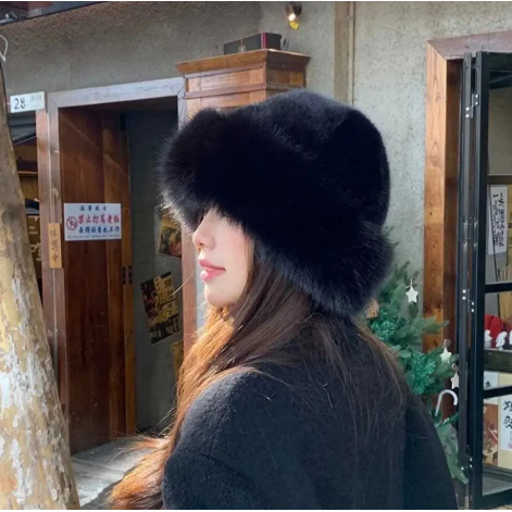 Winter Fur Hat Women Natural Raccoon Fox Fur Russian Hats