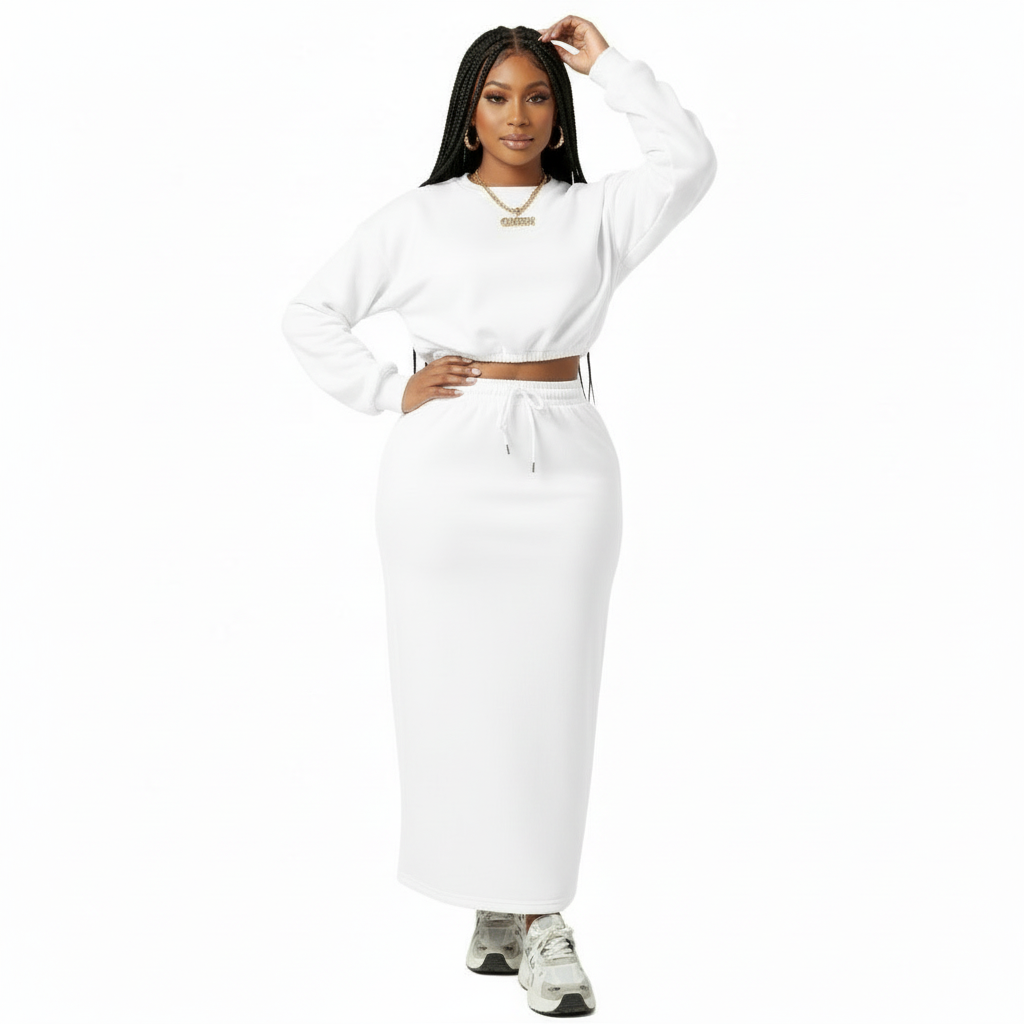 Sexy Knitted Long Sleeve Top & Midi Skirt 2 Piece Set