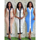 Casual Contrast Color Knitted V-Neck Sleeveless Slim Fit Dress