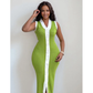 Casual Contrast Color Knitted V-Neck Sleeveless Slim Fit Dress