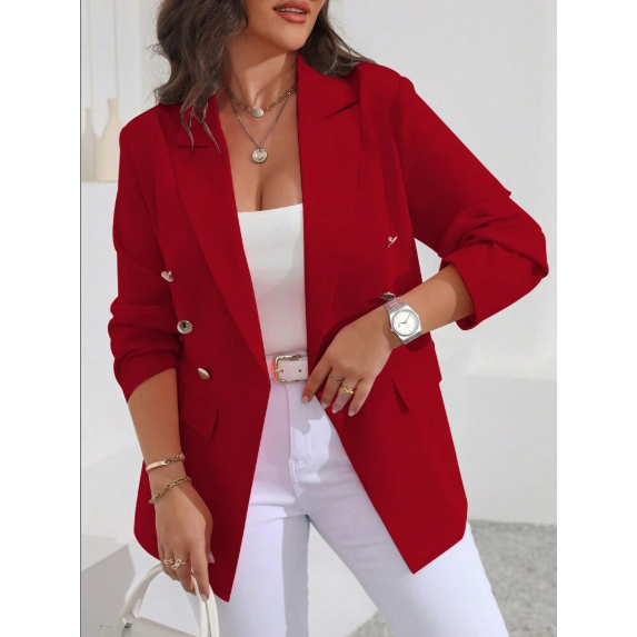 Plus Lapel Neck Solid Double Graduation Breasted Blazer