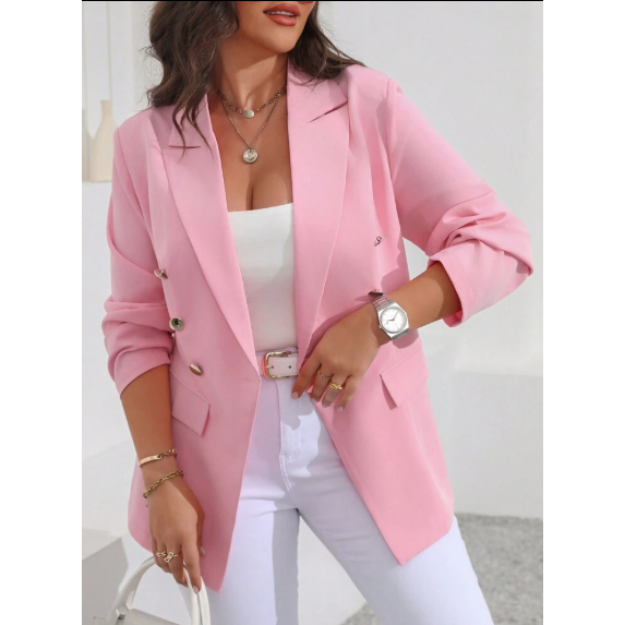 Plus Lapel Neck Solid Double Graduation Breasted Blazer