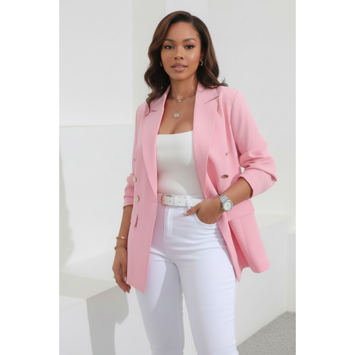 Plus Lapel Neck Solid Double Graduation Breasted Blazer