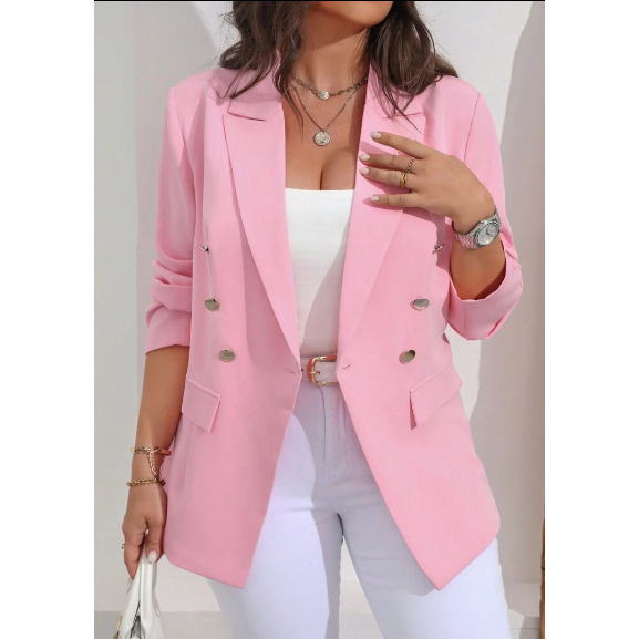Plus Lapel Neck Solid Double Graduation Breasted Blazer