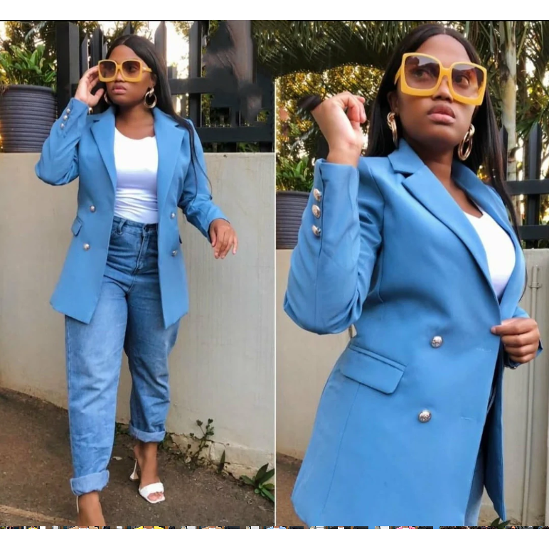 Plus Lapel Neck Solid Double Graduation Breasted Blazer