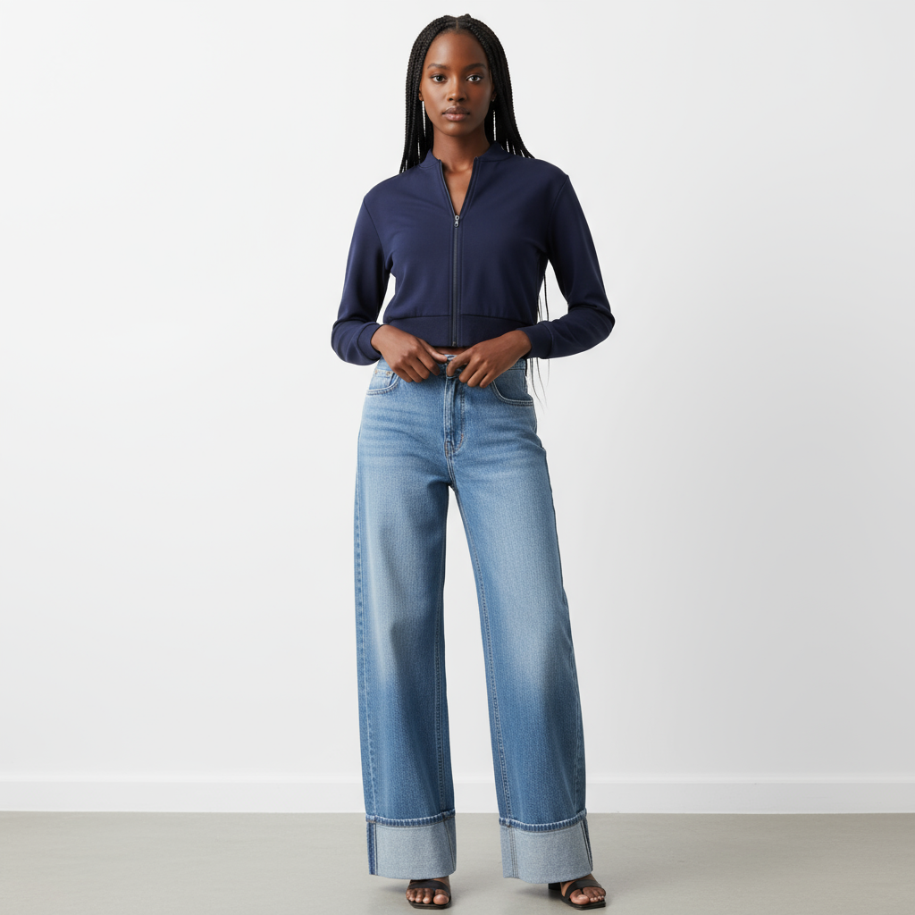 Plus Size Women Pockets Flared Wide Leg Loose Casual Versatile Denim Jeans