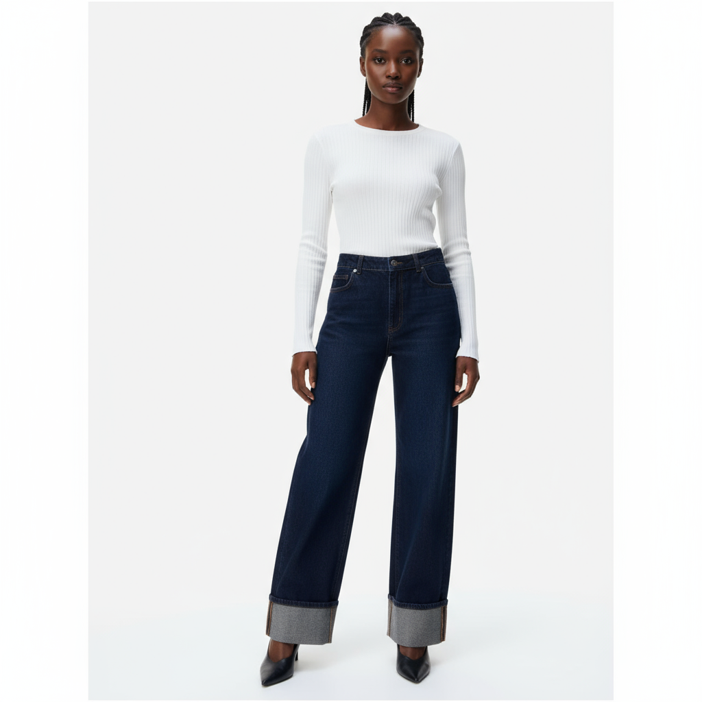 Casual Straight Wide Leg Denim Pants