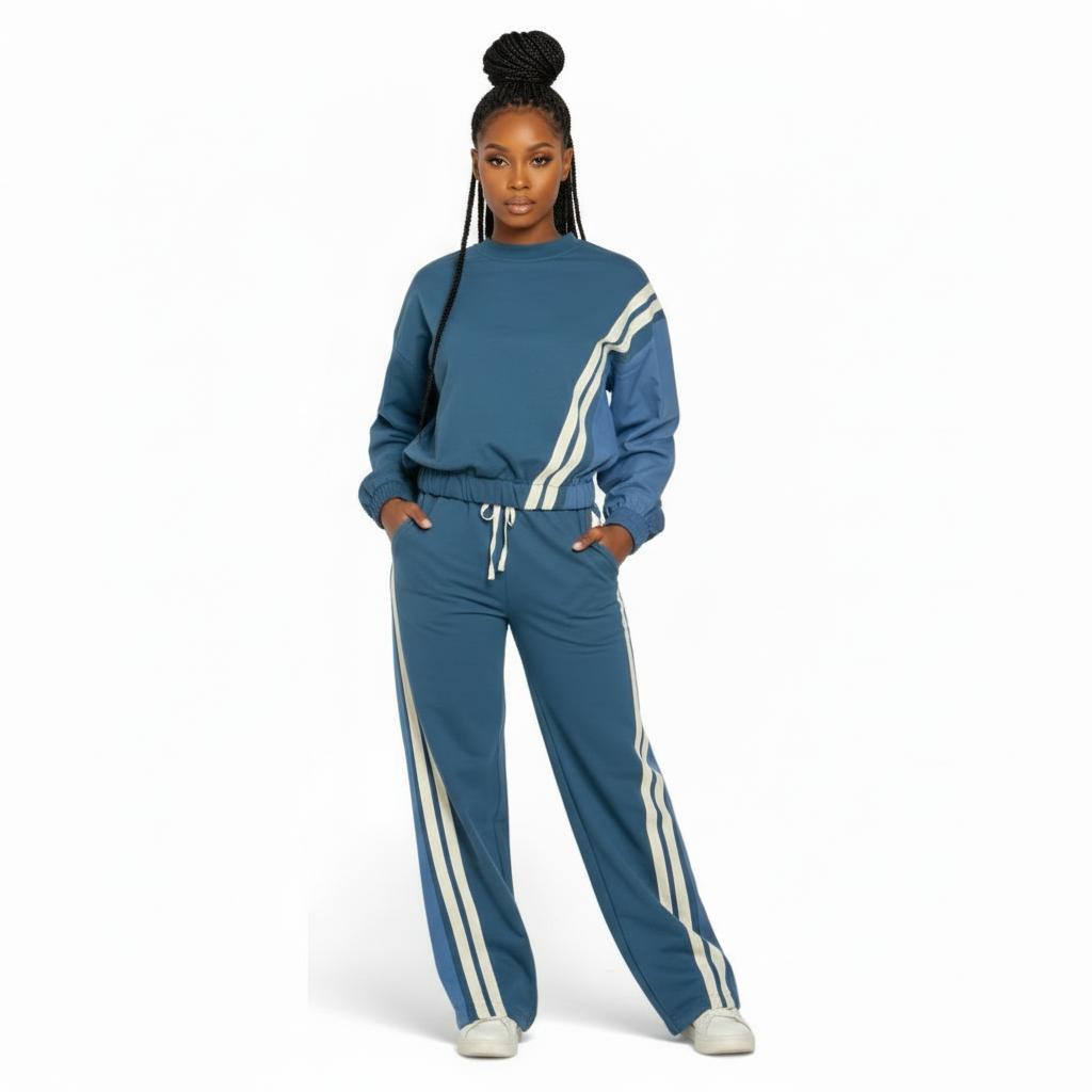 Two Piece Two Tone Long Sleeve Pants & Top Set