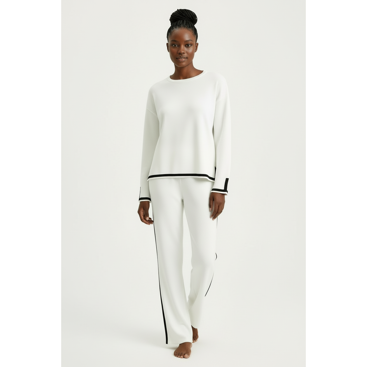 Knitted Sweater Tracksuits Split Up Pullover Top & Wide Leg Pants Set