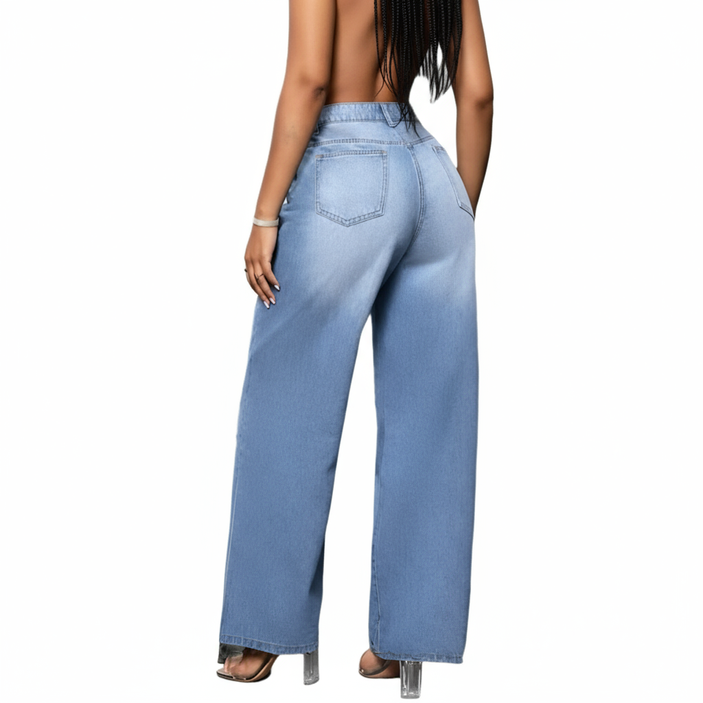 High-Waist Elastic Zipper Closure Casual Denim Jeans  Pants