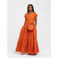 Short Sleeves Pleated V-Neck Maxi Dress