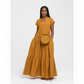Short Sleeves Pleated V-Neck Maxi Dress