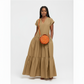 Short Sleeves Pleated V-Neck Maxi Dress