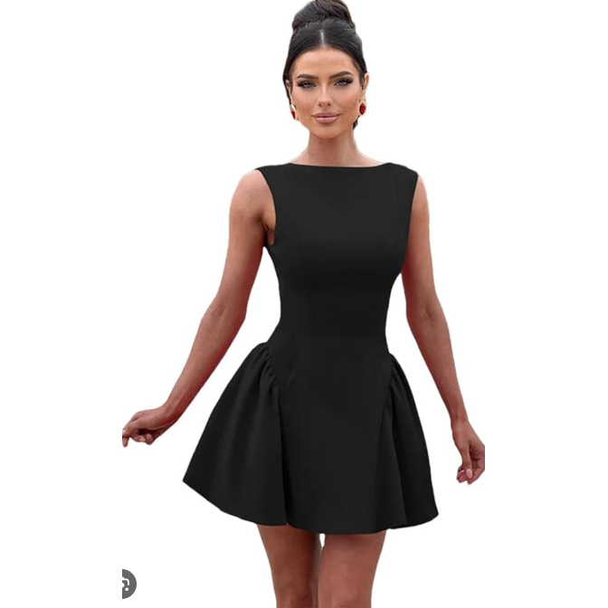 A-Line Waist Sleeveless Elegant Balloon Mini Dress