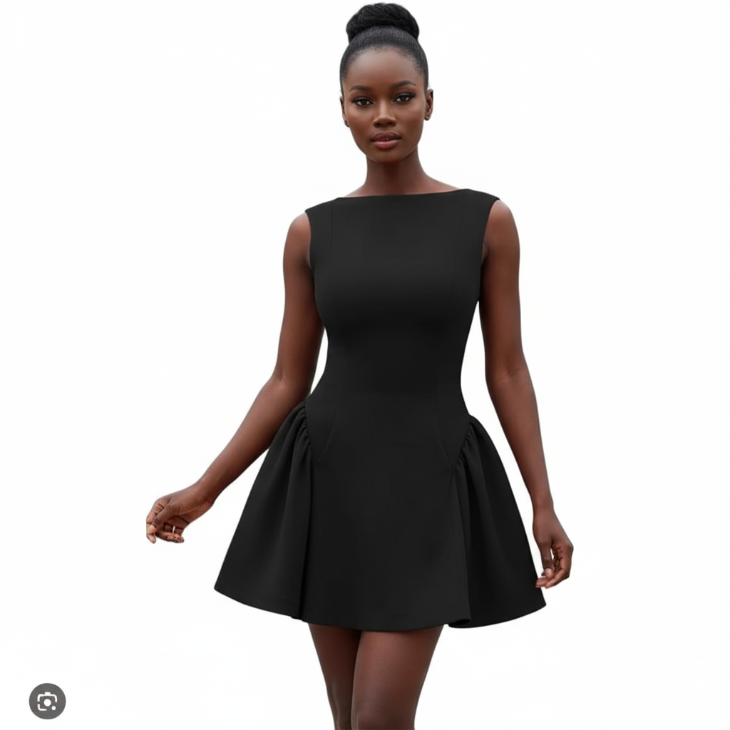 A-Line Waist Sleeveless Elegant Balloon Mini Dress | Yellow Sub