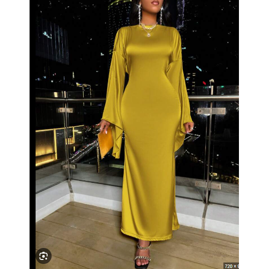 Plain Color Long Sleeve Simple Casual Elegant Draped Pleated Sleeve Dress