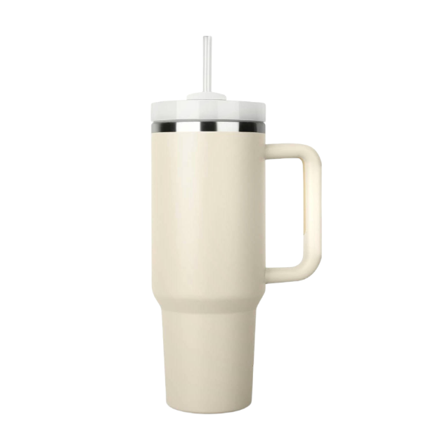 Stainless Steel Insulated Travel Mug - Tumbler with Straw & Handle - 1.2L