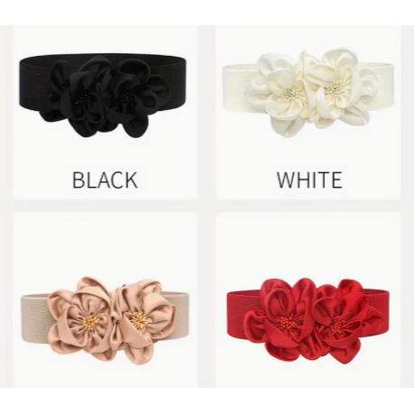 Elastic Wide Waist Belt with Large Floral Chiffon Bow - Stylish Stretchy Corset Belt for Dresses, Jeans, and Skirts