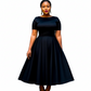 Plus Size Semi Formal Black Round Neck Short Sleeve Midi Dress
