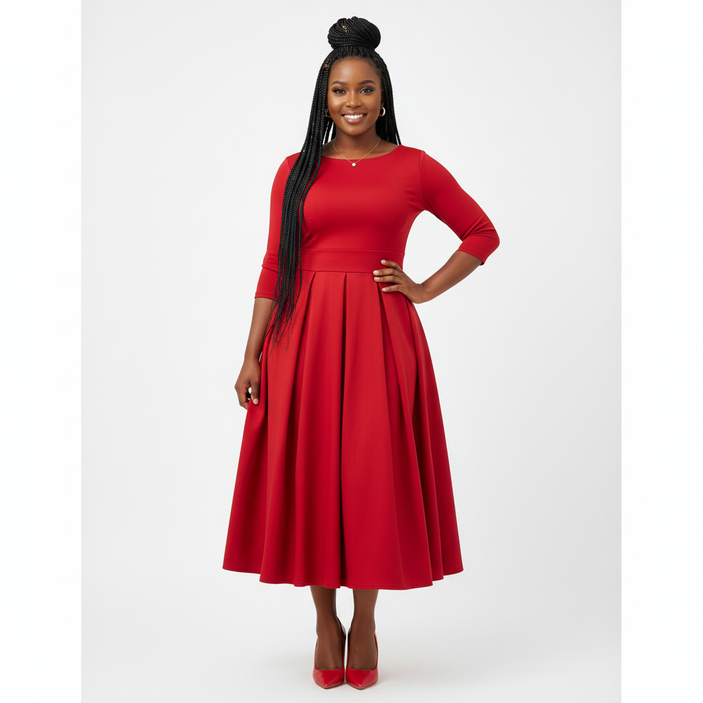 Plus Size Semi Formal Black Round Neck Short Sleeve Midi Dress