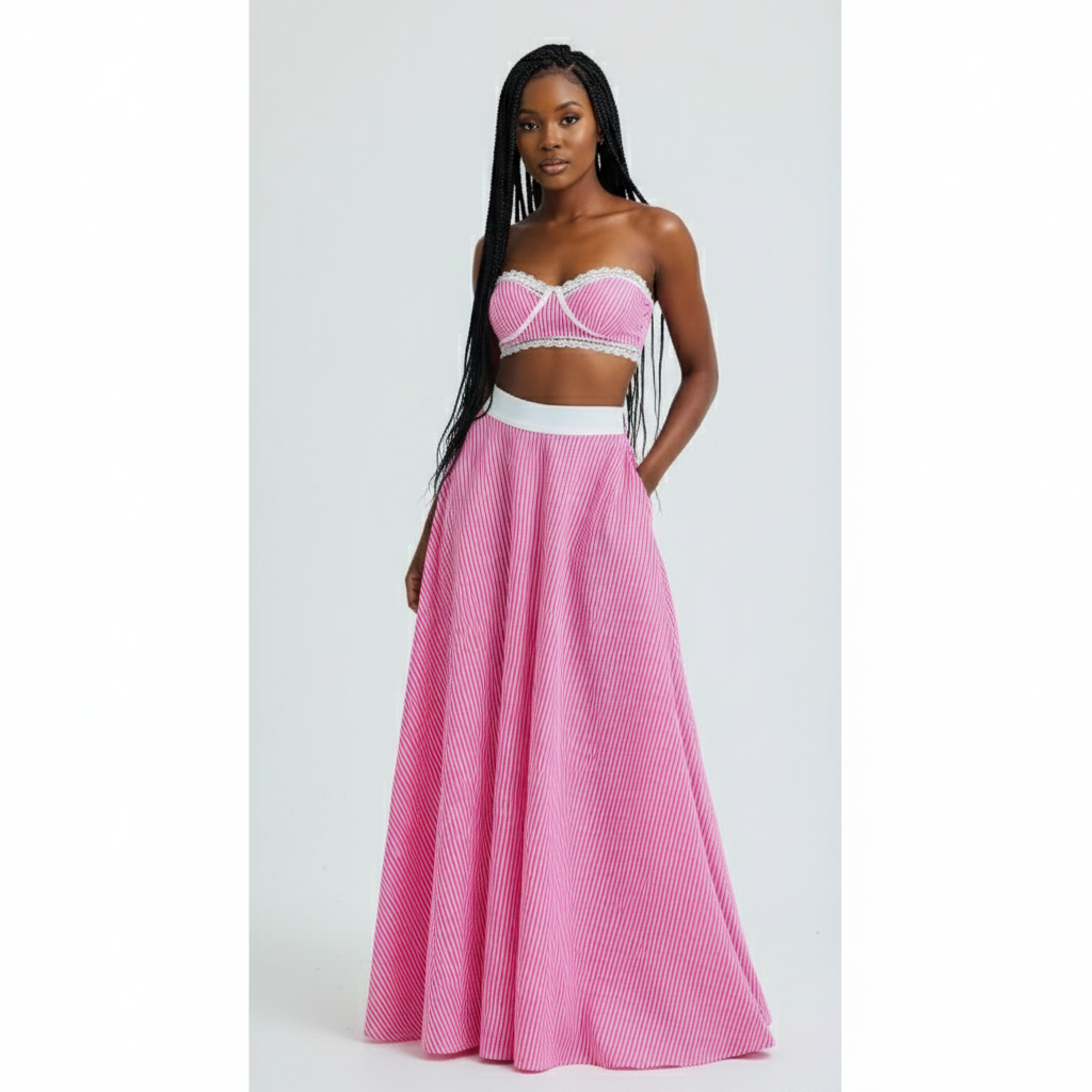 Spaghetti Strap Pajama Bra Top & Long Skirt 2 Piece Set
