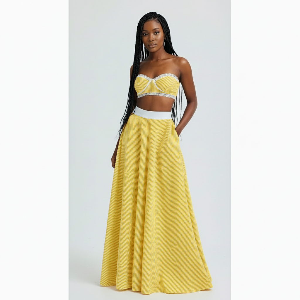 Spaghetti Strap Pajama Bra Top & Long Skirt 2 Piece Set