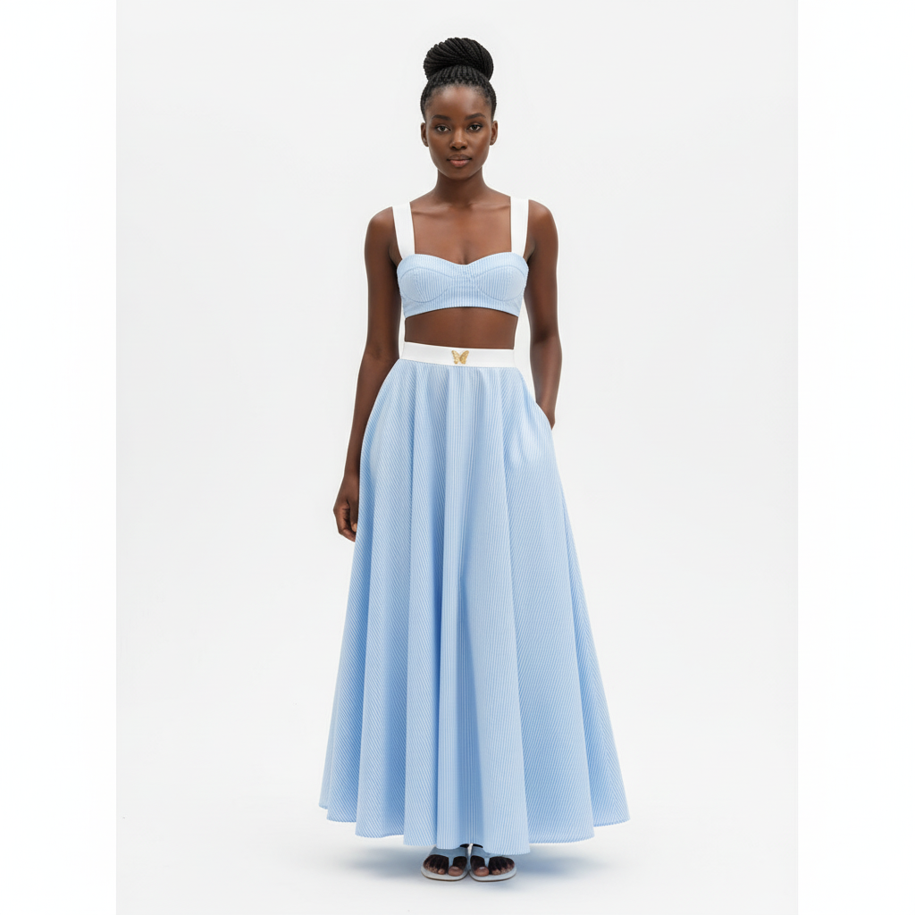 Spaghetti Strap Pajama Bra Top & Long Skirt 2 Piece Set