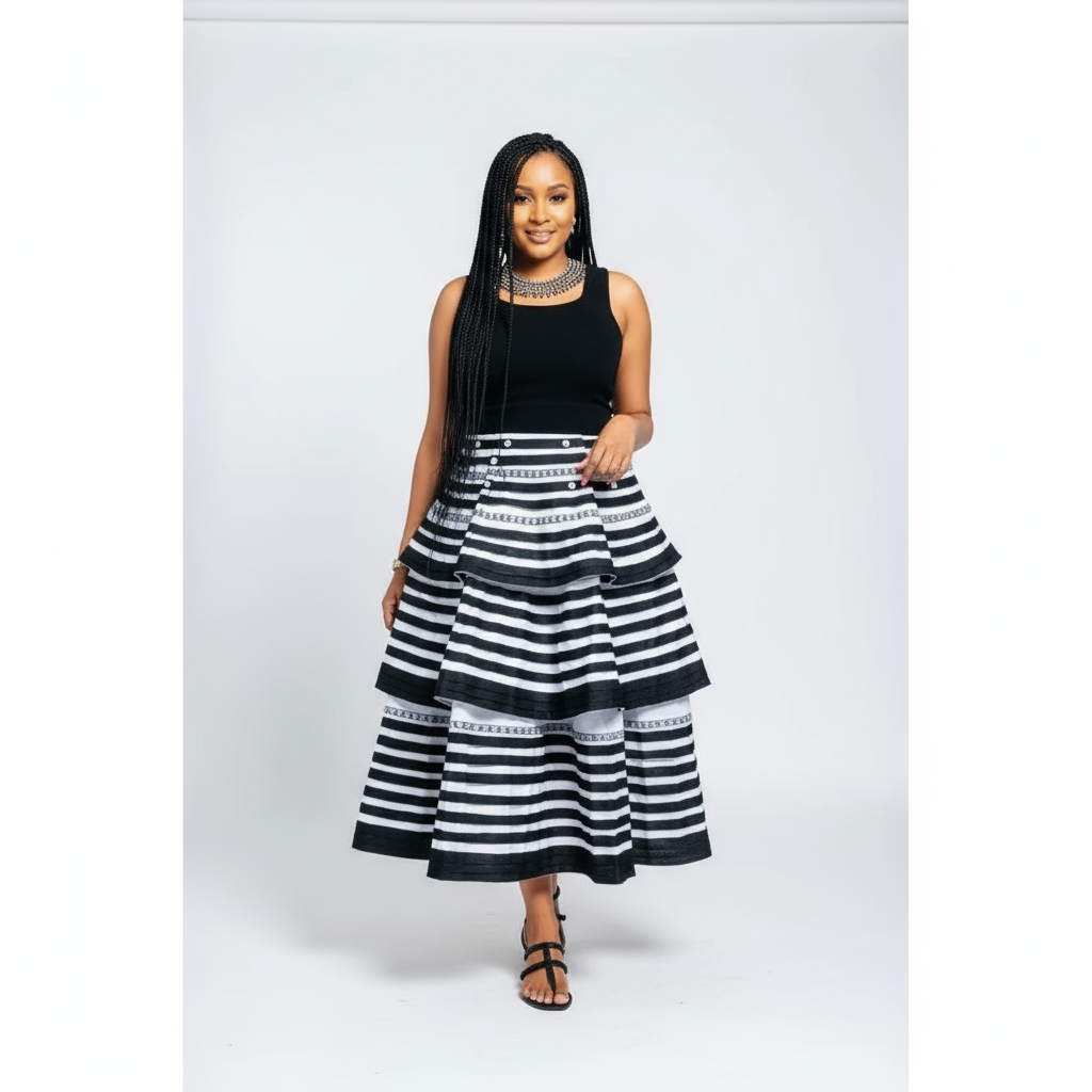 African Black & White stripes Ankara Dress.