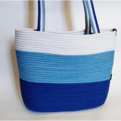 Shoulder tote bags Aqua Blue & White Cotton Rope Ladies Handbag