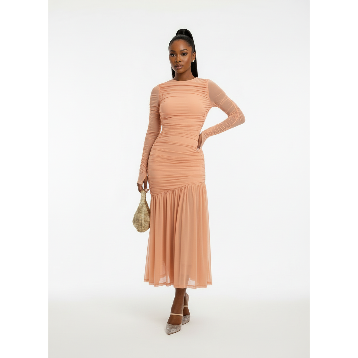 Elegant Long Sleeve Ruffle Hem Dress