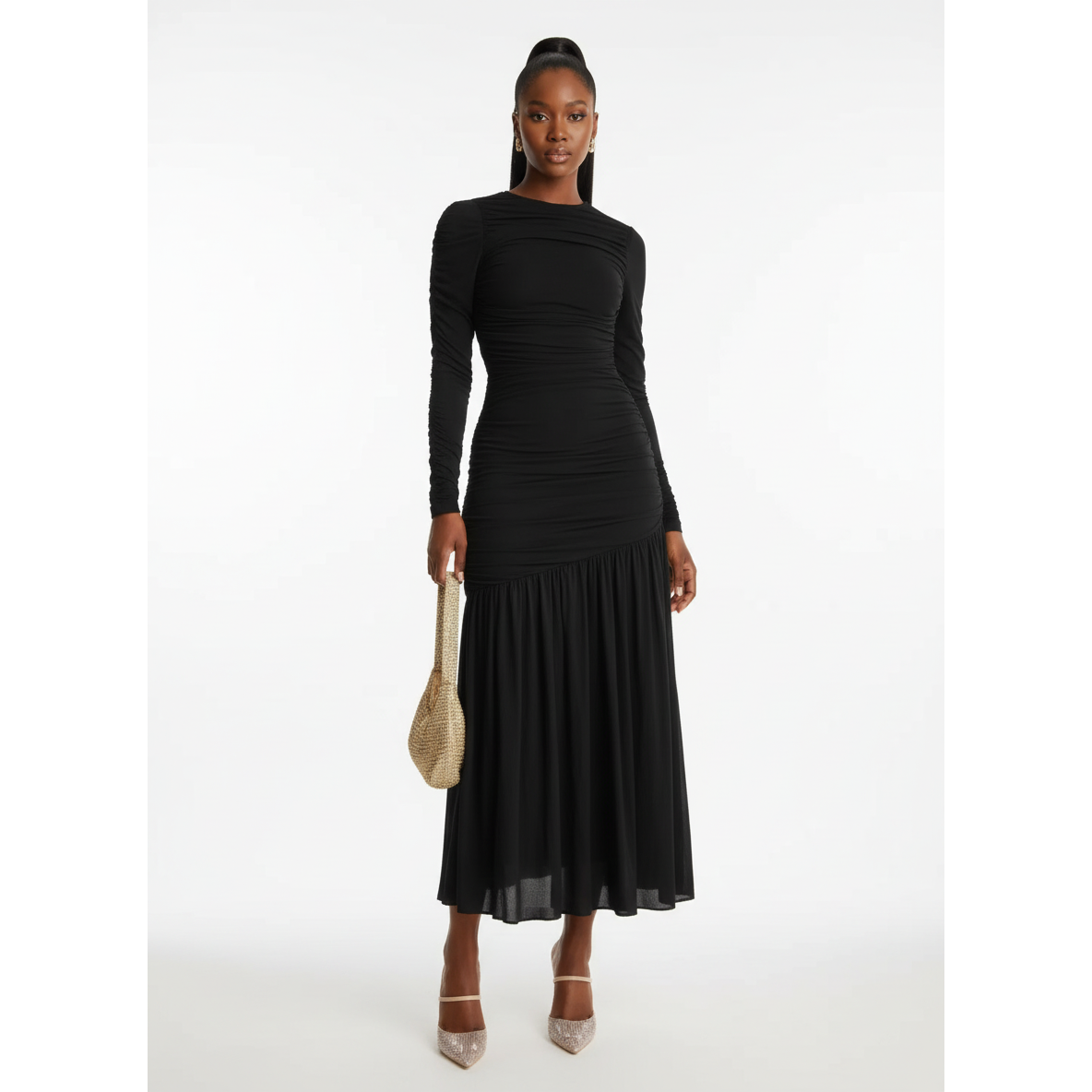 Elegant Long Sleeve Ruffle Hem Dress