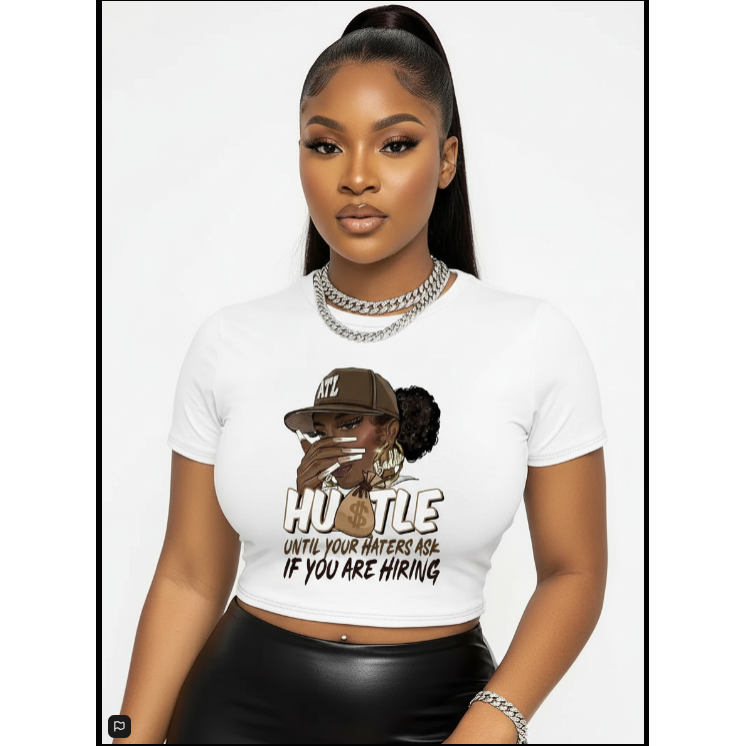 Women's Short Sleeve Hustle Graphic Crop Top