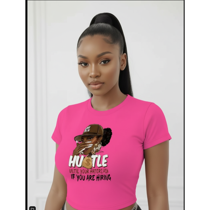 Women's Short Sleeve Hustle Graphic Crop Top