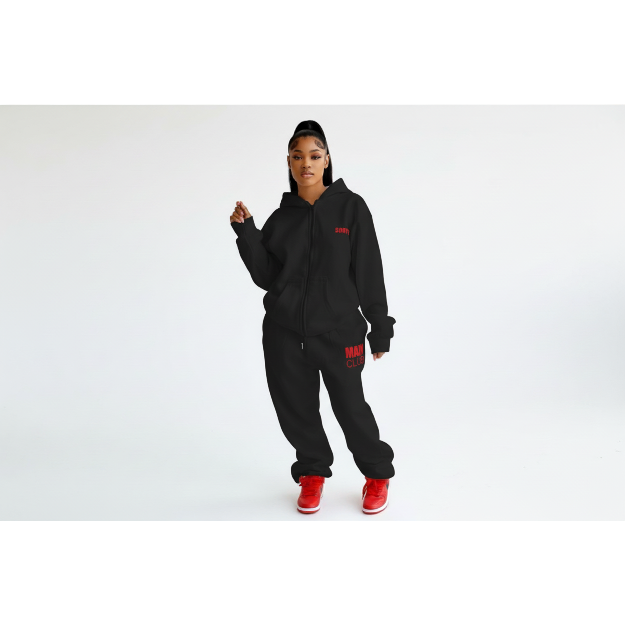 Plus Size Zip-Up Hoodie & Wide-Leg Pants