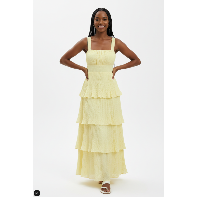 Textured Ruffle Layered Maxi Dress