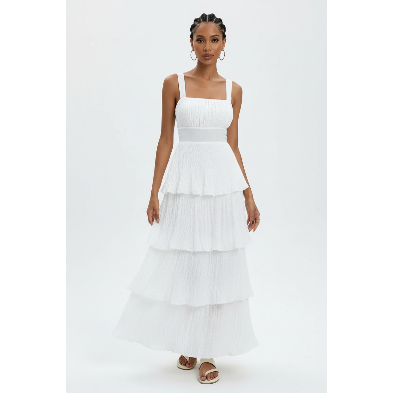 Textured Ruffle Layered Maxi Dress