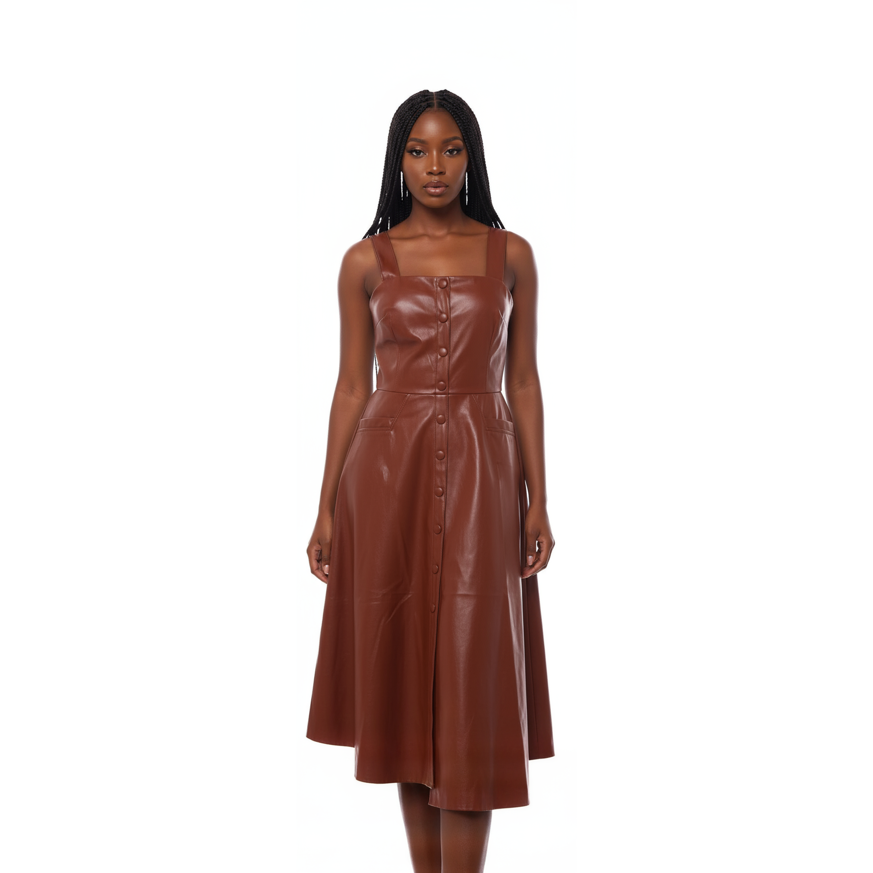 Brown dress on a mannequin against a white background