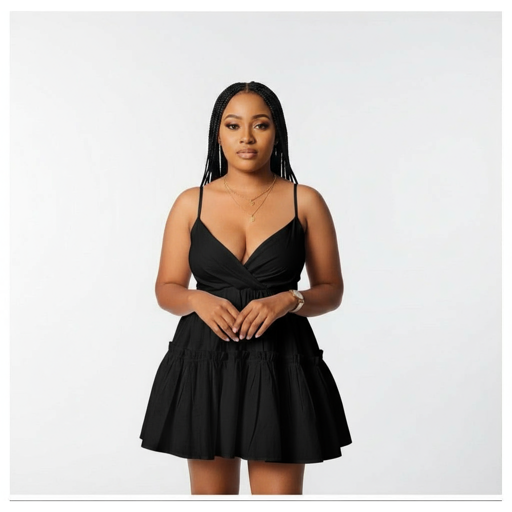 Deep V-Neck Mini Dress