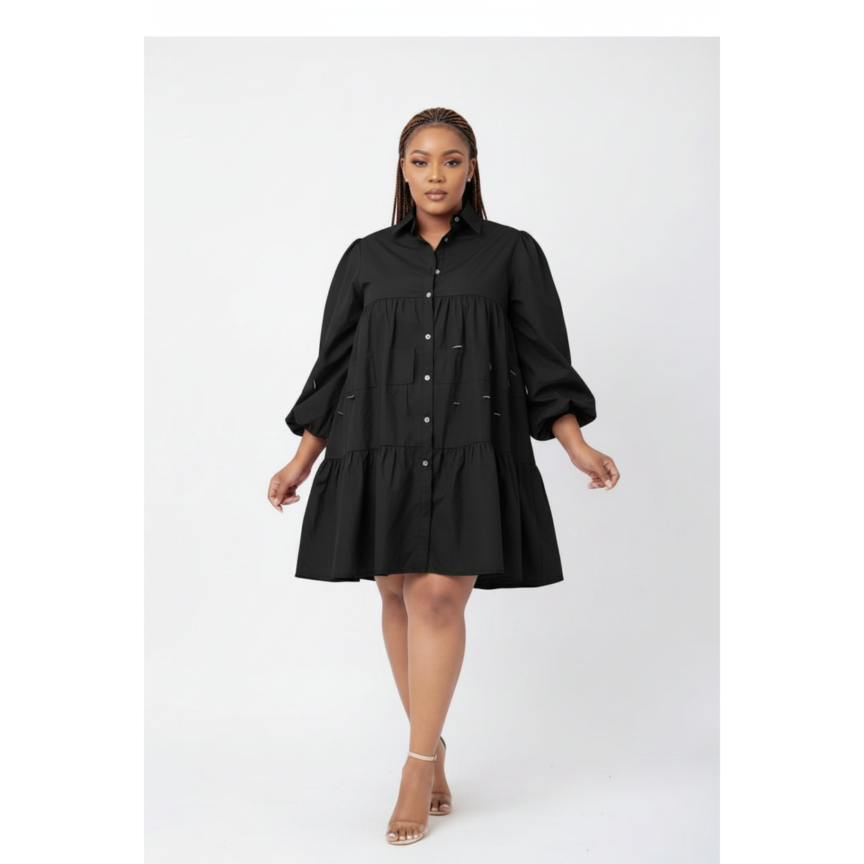 Butoon up bubble Shirt Dress 