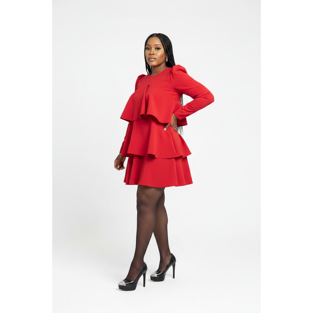 Layered Long Sleeve Midi Dress