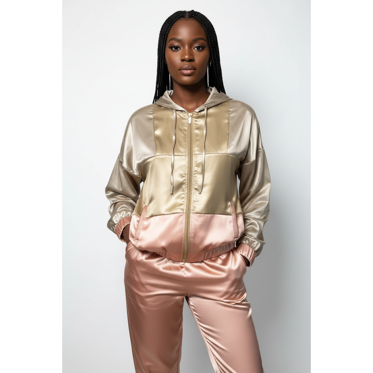Metallic Satin Hooded Tracksuit