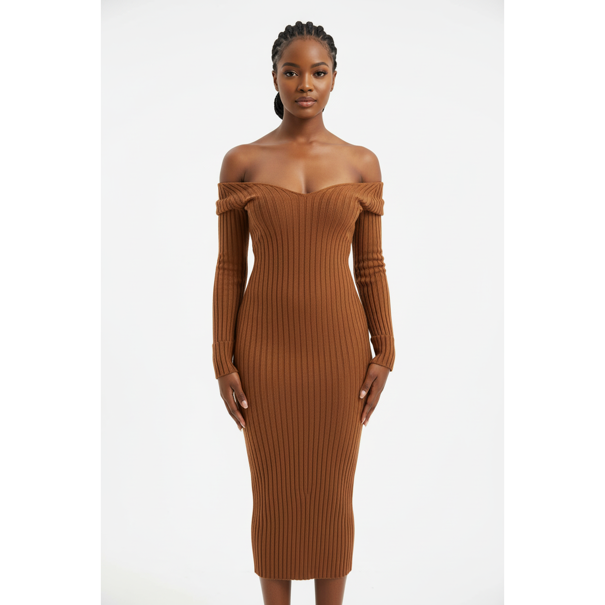 Deep V-Neck Sweater Dress 