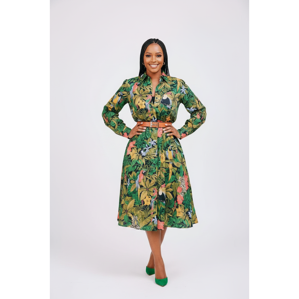 Button Up Floral Print Dress