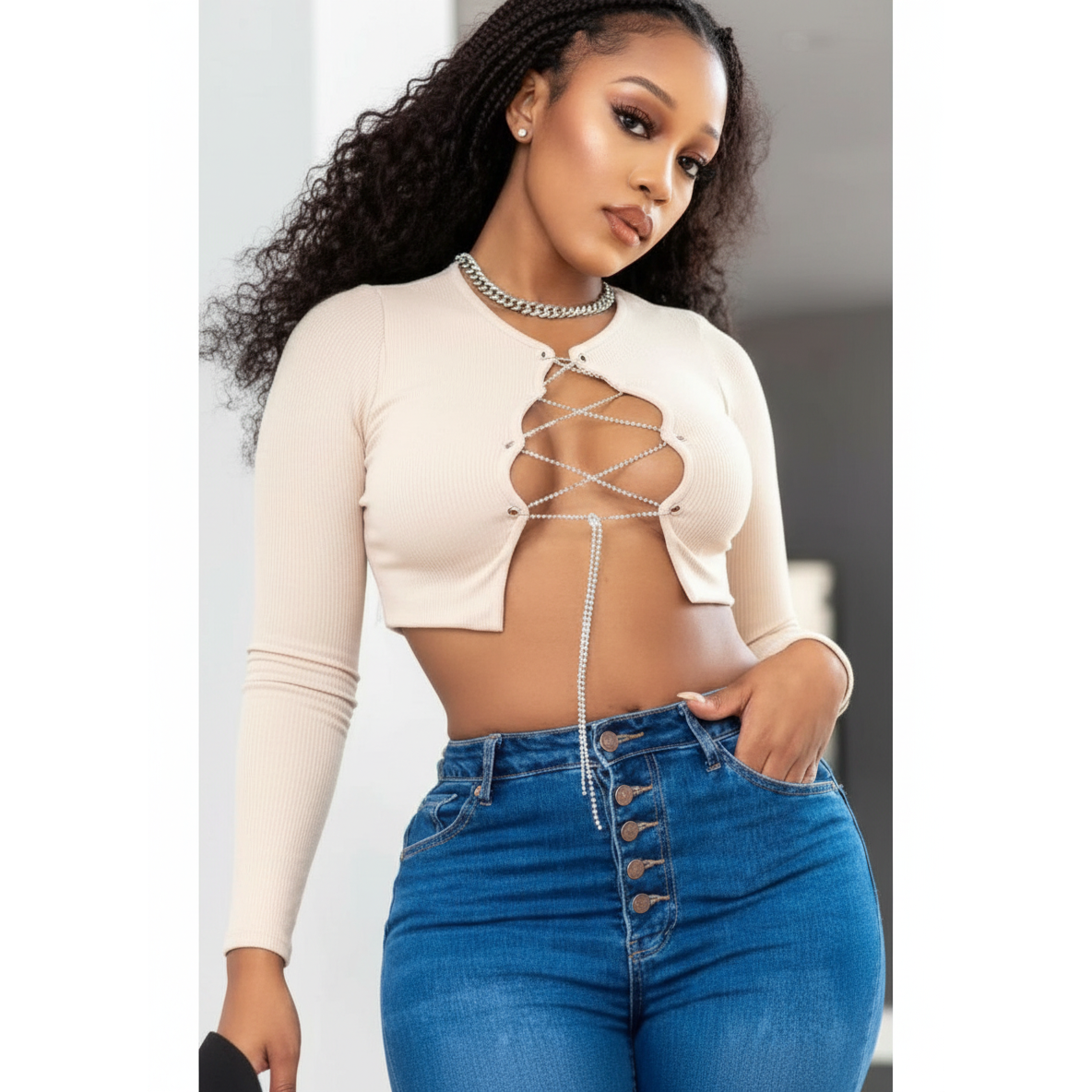 Chain Hollow Lace-up Crop Top